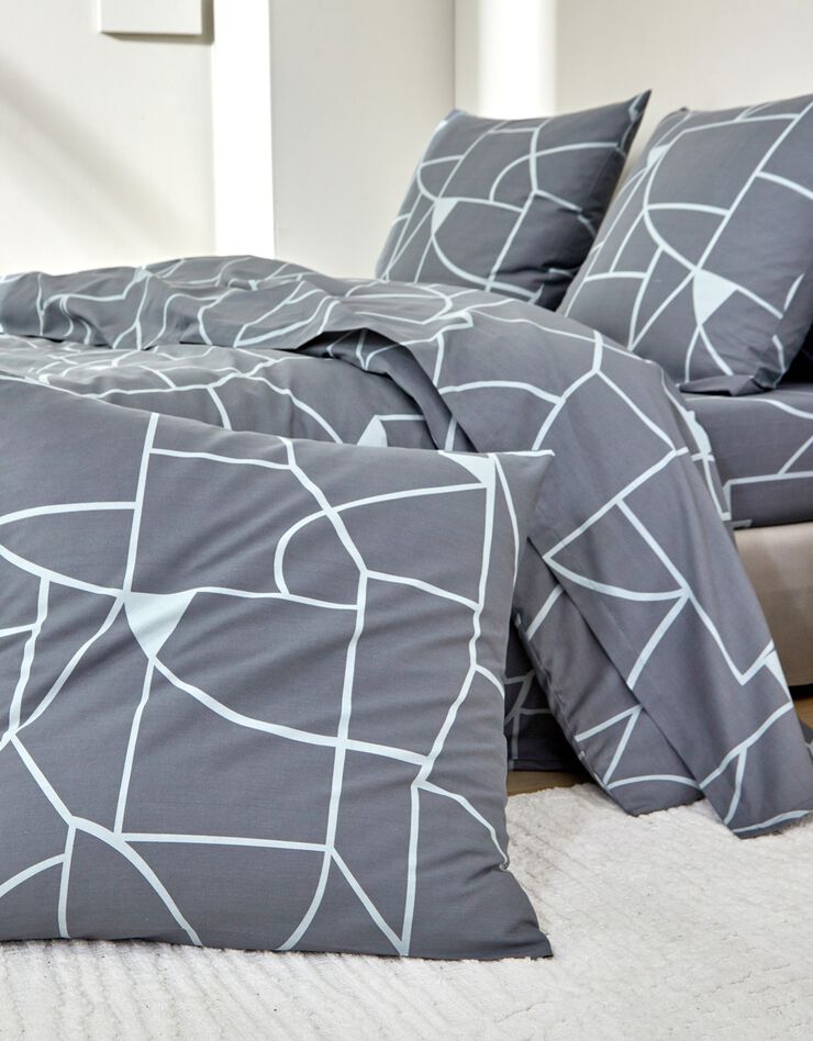 Linge de lit Geoffroy en coton à motifs graphiques (gris)