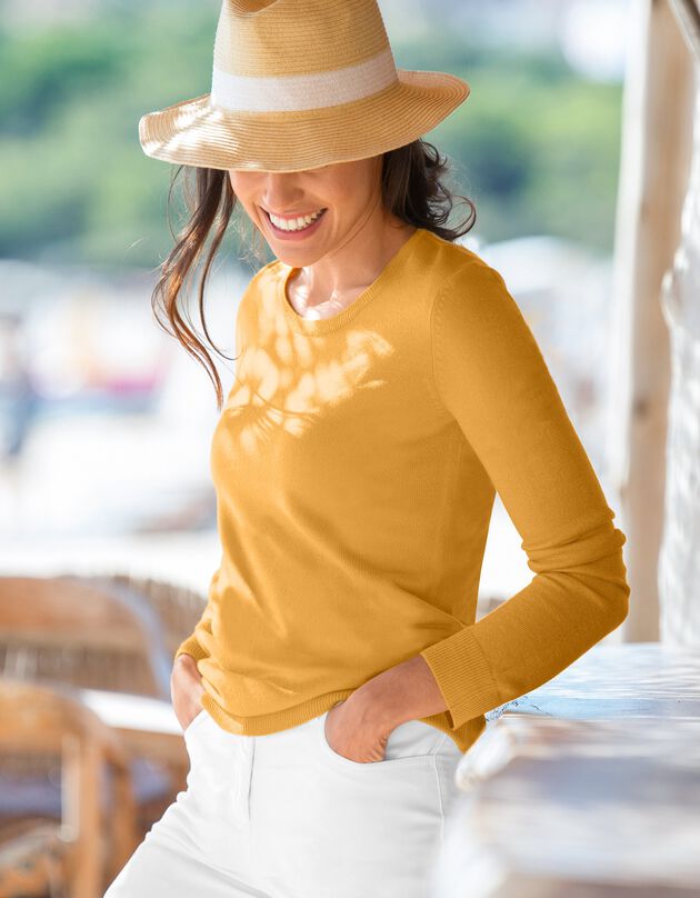 Pull col rond uni toucher cachemire (mangue) Pull col rond uni toucher cachemire (mangue)