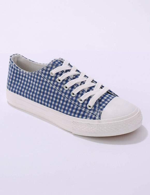 Tennis en toile à lacets imprimé carreaux (bleu)