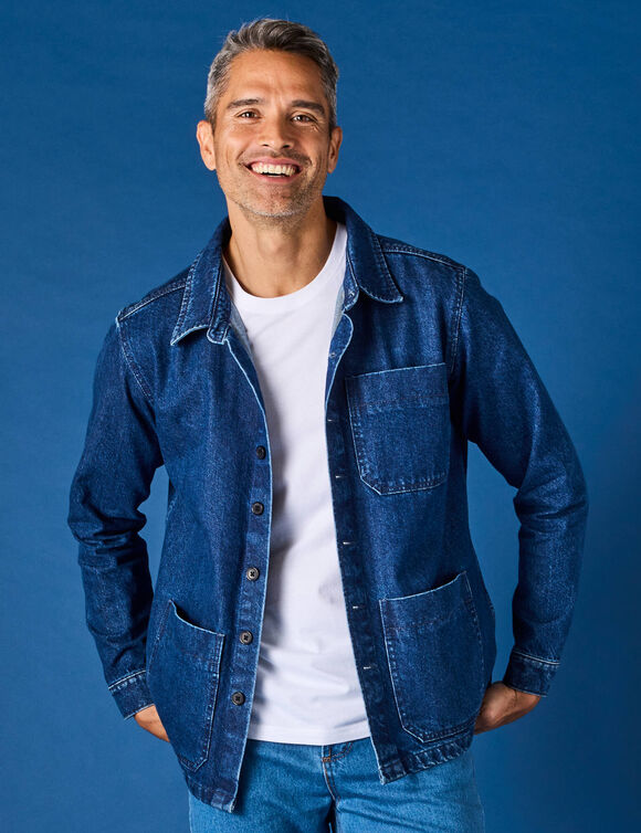 Veste worker boutonnée 3 poches jean coton (stone)