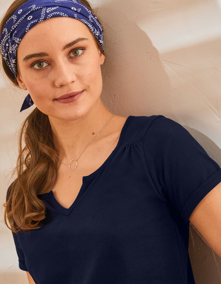Tee-shirt col tunisien uni coton bio (marine) Tee-shirt col tunisien uni coton bio (marine)