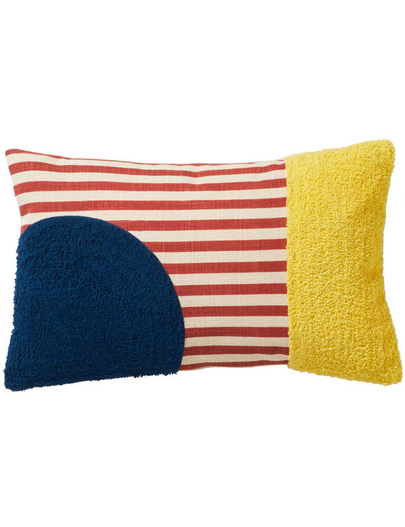 Coussin rectangulaire imprim&eacute; g&eacute;om&eacute;trique (bleu / jaune)
