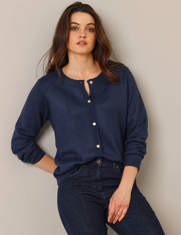 Gilet boutons fantaisie, toucher doux (marine)