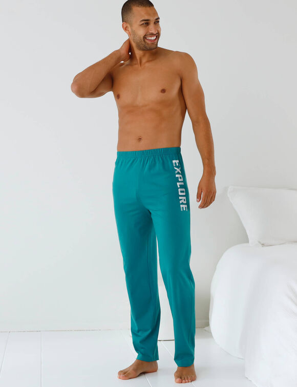 Pantalon pyjama uni avec motif  (turquoise)