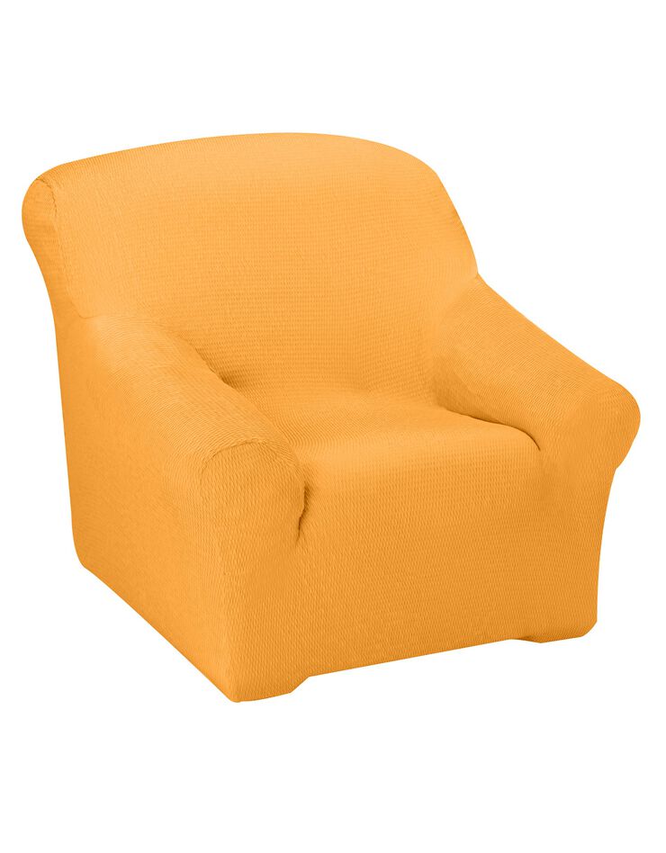 Housse jacquard extensible unie canapé fauteuil accoudoirs (safran)