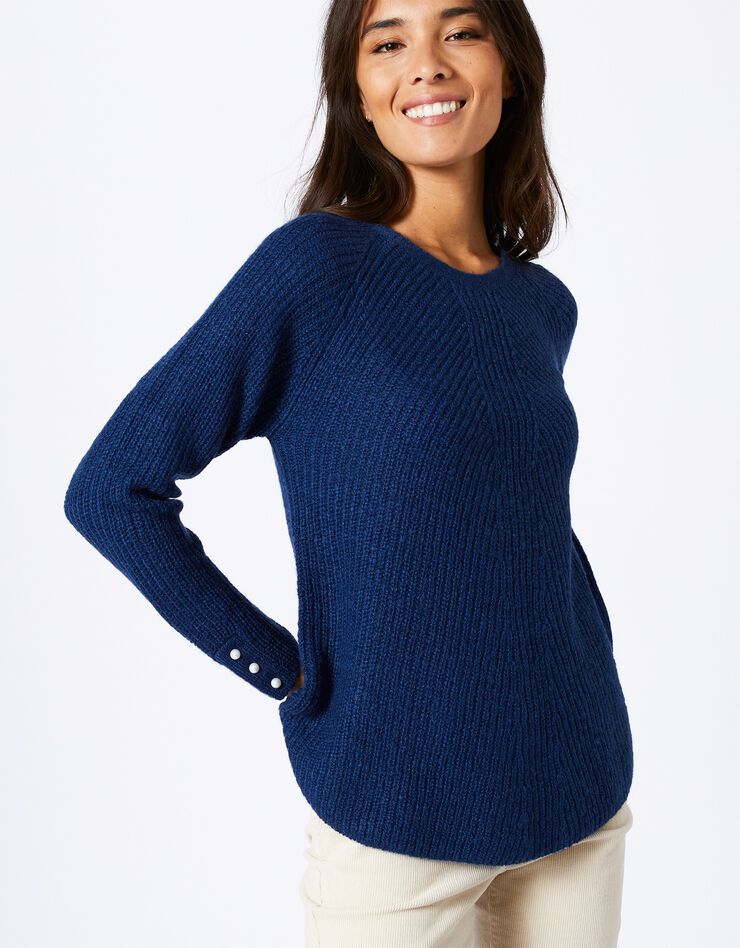 Pull évasé maille anglaise poignets boutonnés (bleu nuit) Pull évasé maille anglaise poignets boutonnés (bleu nuit)