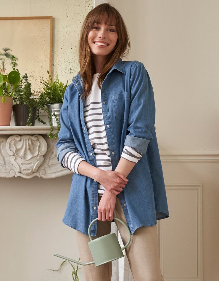 Chemise pressionnée forme liquette denim (bleached) Chemise pressionnée forme liquette denim (bleached)