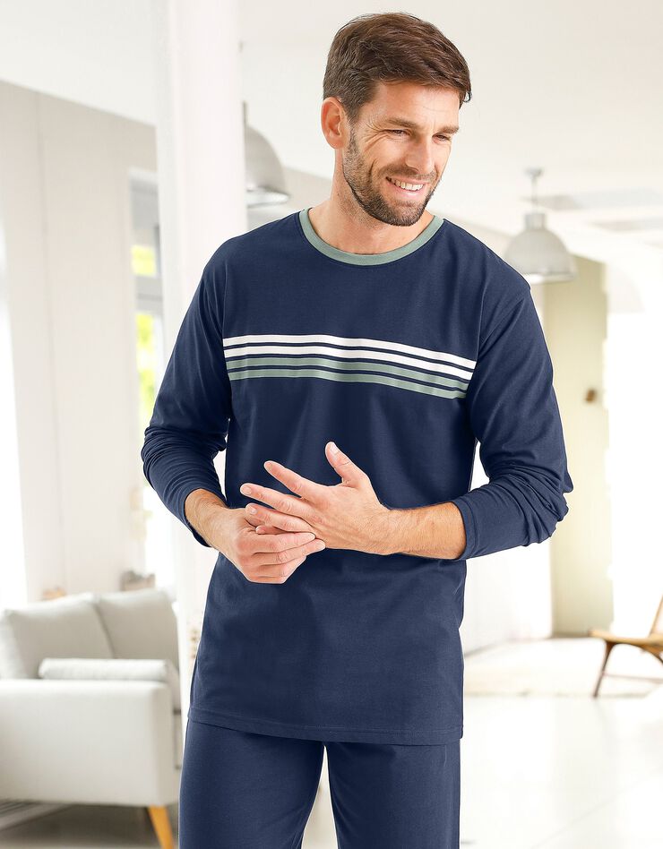 Tee-shirt pyjama rayé manches longues (marine) Tee-shirt pyjama rayé manches longues (marine)
