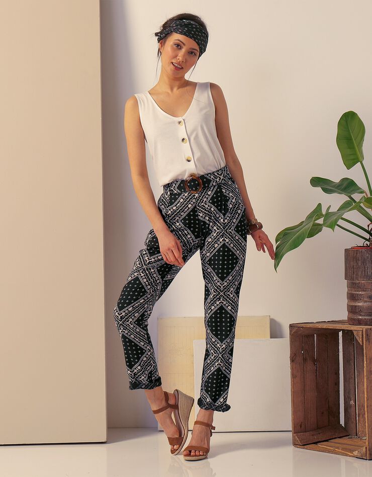 Pantalon imprimé ceinturé (noir / écru) Pantalon imprimé ceinturé (noir / écru)