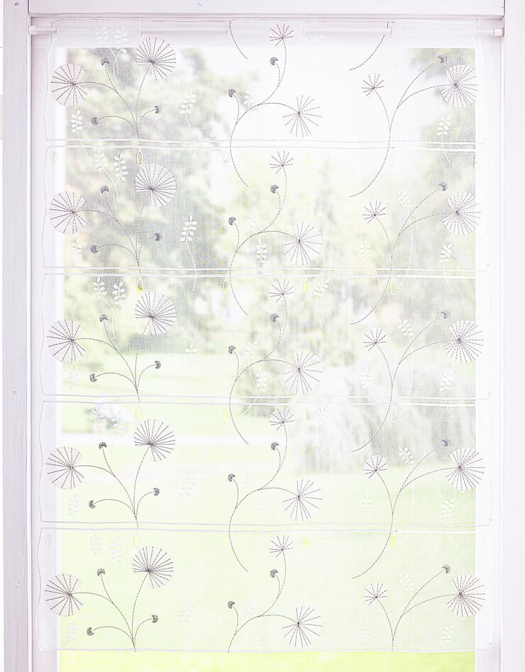 Rideau modulable en hauteur brodé fleurs (blanc / rose)