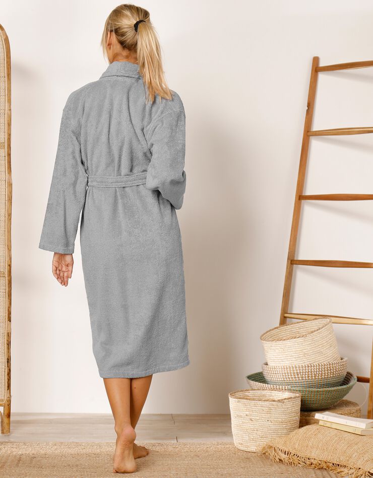 Peignoir mixte adulte col châle éponge bouclette (gris)