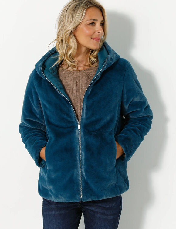 Veste fausse fourrure réversible en doudoune (bleu canard)