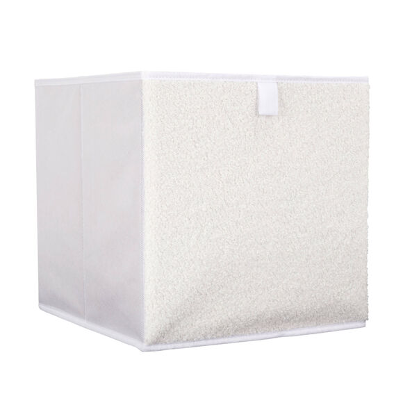 Cube de rangement pliable, tissu bouclette (blanc)
