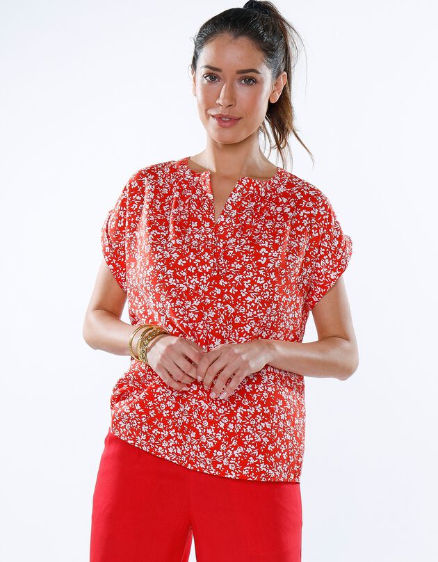Blouse boutonnée imprimée  (orange / écru)