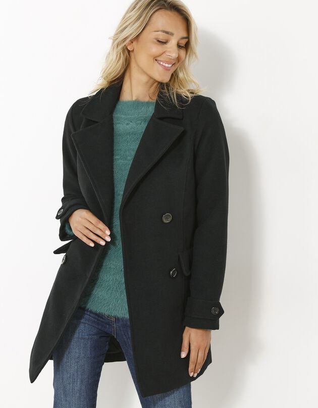 Manteau caban aspect drap de laine (noir)