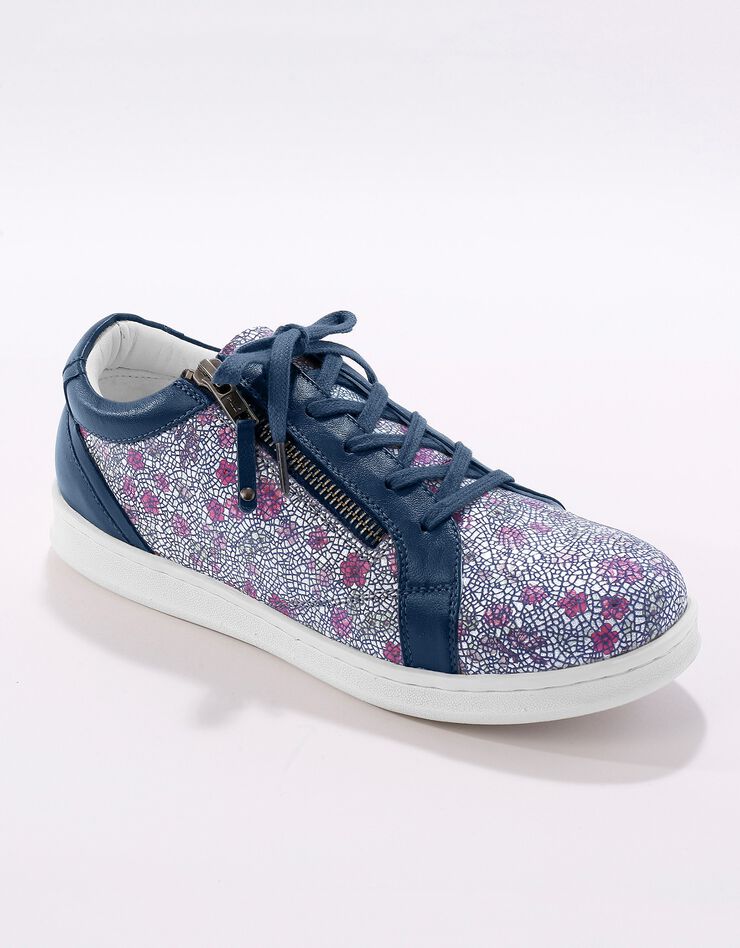 Tennis zippées imprimées en cuir - marine fleuri (bleu)