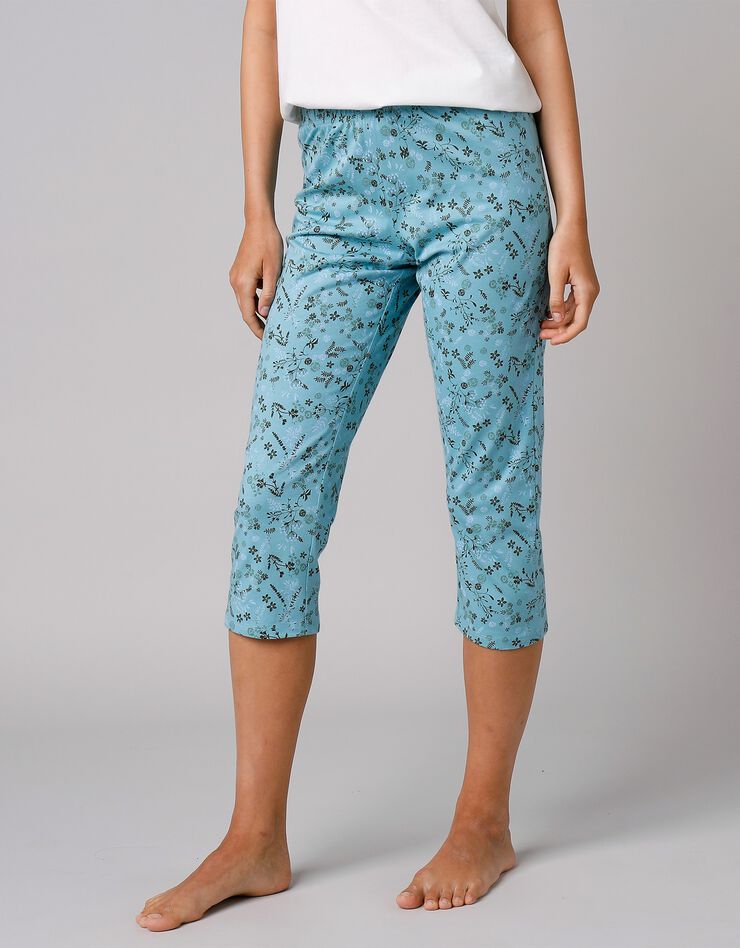 Pantacourt de pyjama imprimé fleurs (aqua)