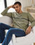 Pyjama long col V manches longues coton adouci (tilleul / marine)