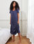 Chemise de nuit longue imprim&eacute;e manches courtes (marine / violine)