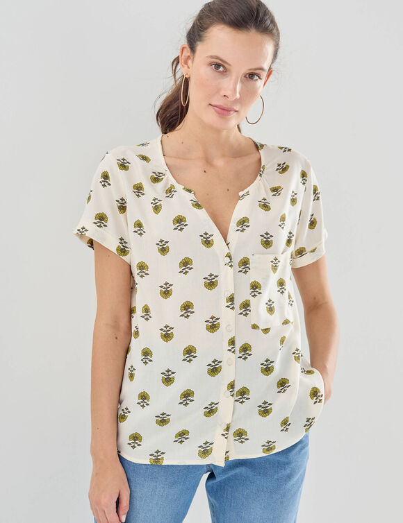 Chemisier imprim&eacute; bicolore, manches courtes (&eacute;cru)