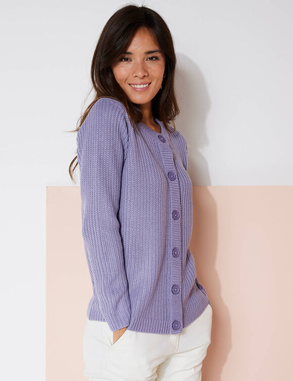 Gilet boutonné en maille anglaise (parme)