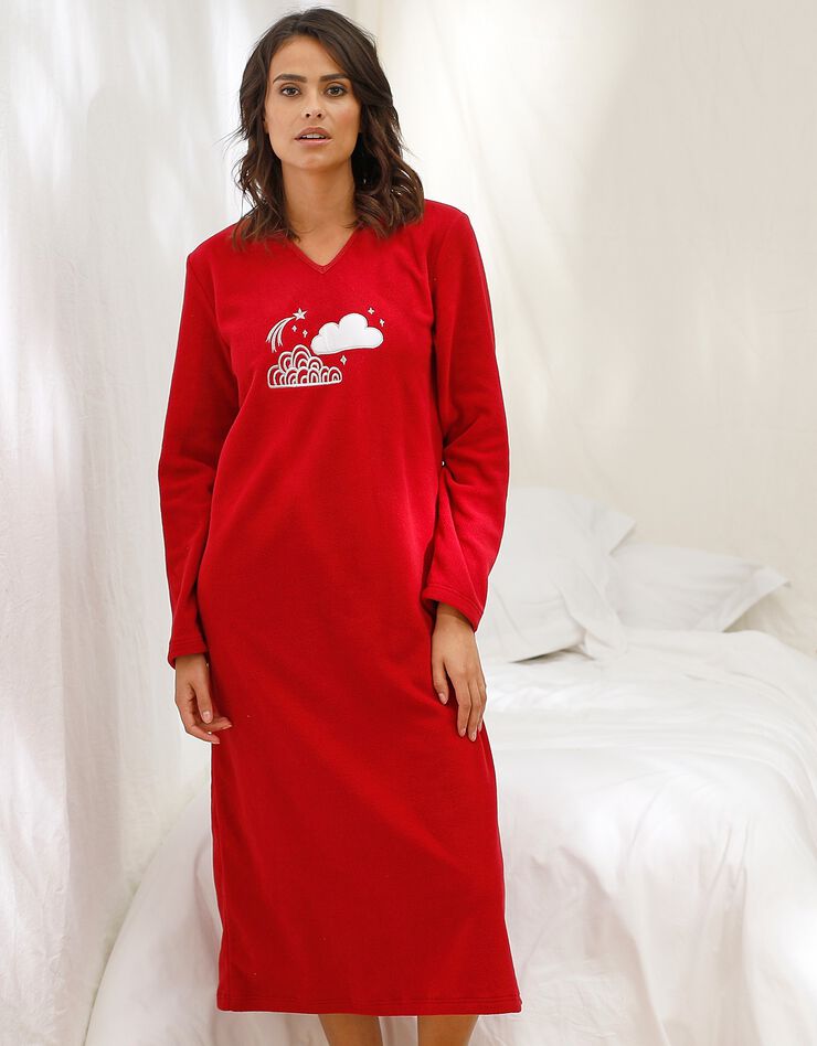 Chemise de nuit longue nuages en micro-polaire (bordeaux) Chemise de nuit longue nuages en micro-polaire (bordeaux)