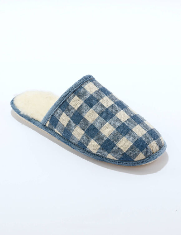 Pantoufles mules à carreaux (bleu jean)