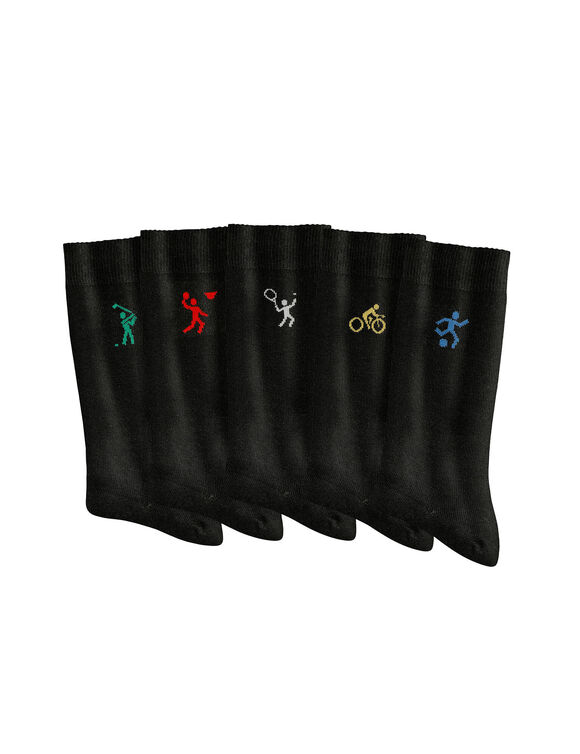 Mi-chaussettes fantaisie "sport" - lot de 5 paires (noir)
