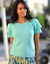 Pull manches courtes, maille fantaisie (aqua)