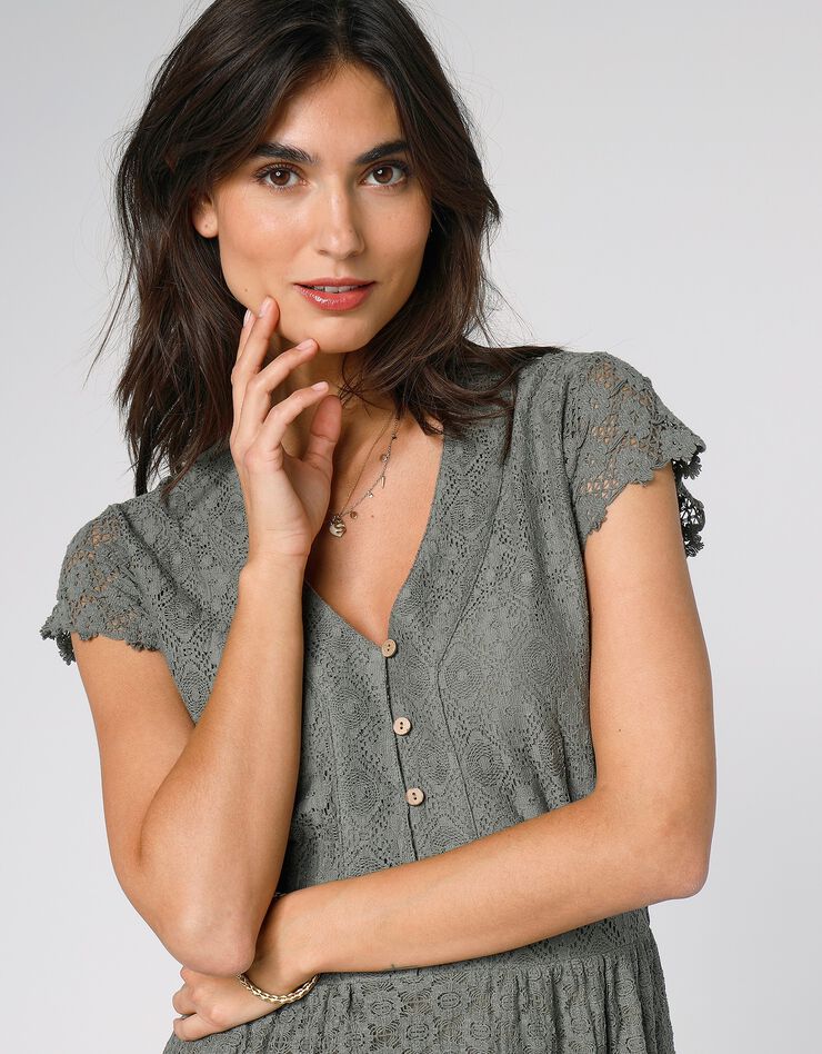 Robe longue dentelle macramé (kaki)