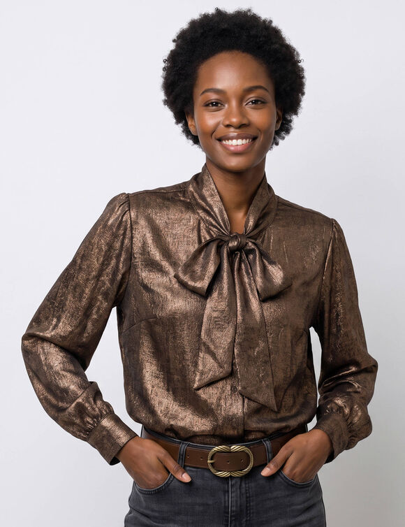 Blouse iris&eacute;e &agrave; col lavalli&egrave;re (cuivre)