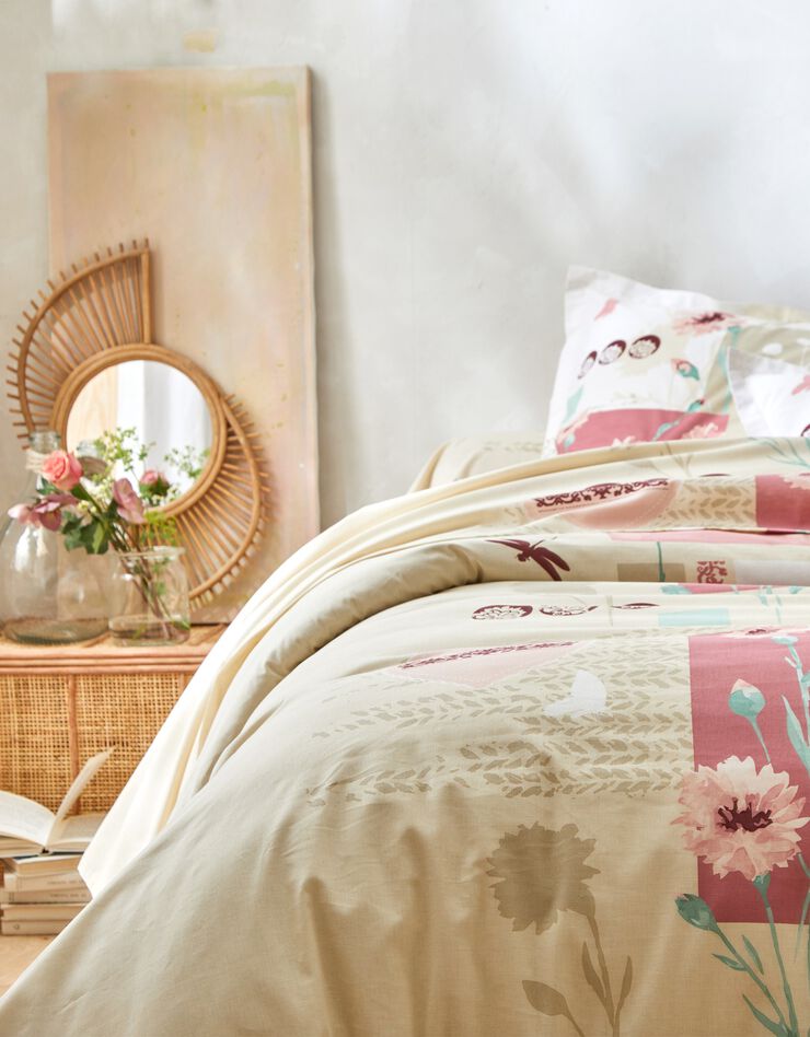 Linge de lit Line en coton imprimé à motifs coeurs et fleurs (rose poudré)
