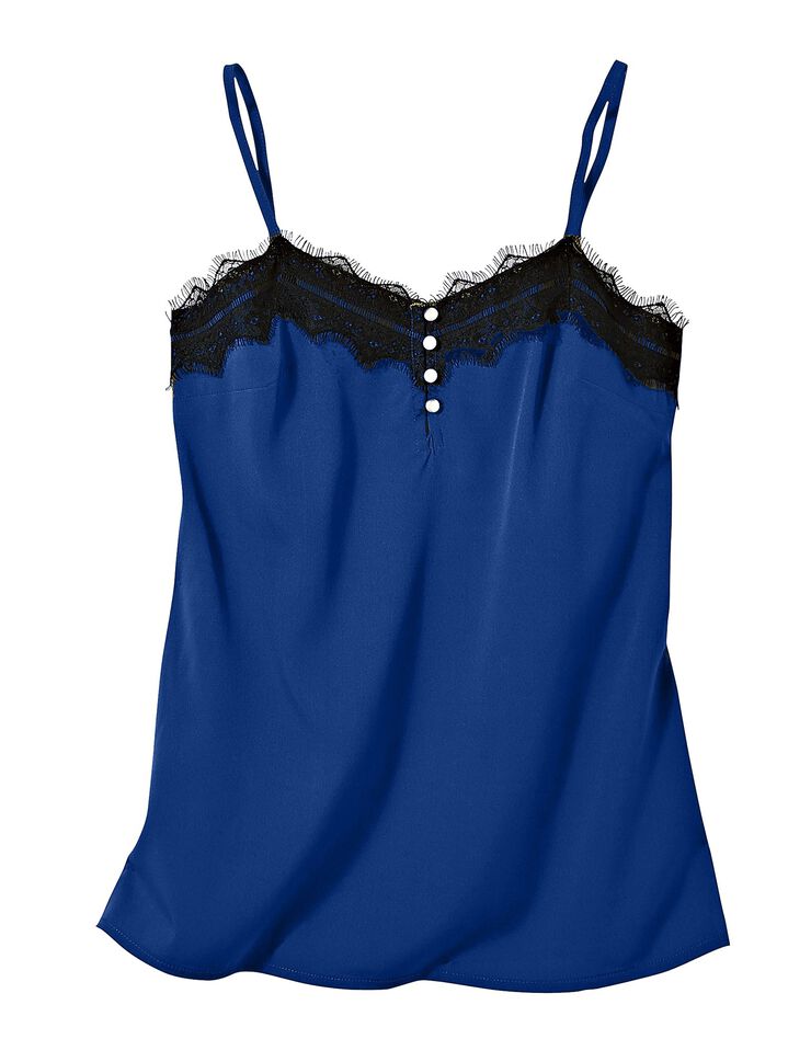 Caraco dentelle fines bretelles, crêpe (bleu dur / noir) Caraco dentelle fines bretelles, crêpe (bleu dur / noir)