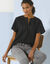 Blouse manches courtes finitions en macramé, unie (noir)