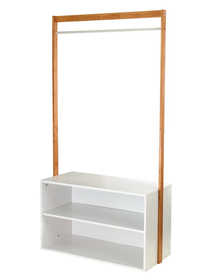 Penderie YOLTY bambou et bois blanc – 3 étagères (blanc)