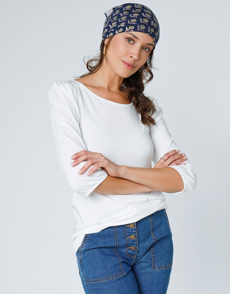Tee-shirt uni manches coude, fronces épaules (écru) Tee-shirt uni manches coude, fronces épaules (écru)