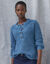 Pull loose col tunisien boutonn&eacute;, maille anglaise fils brillants (bleu gris&eacute;)