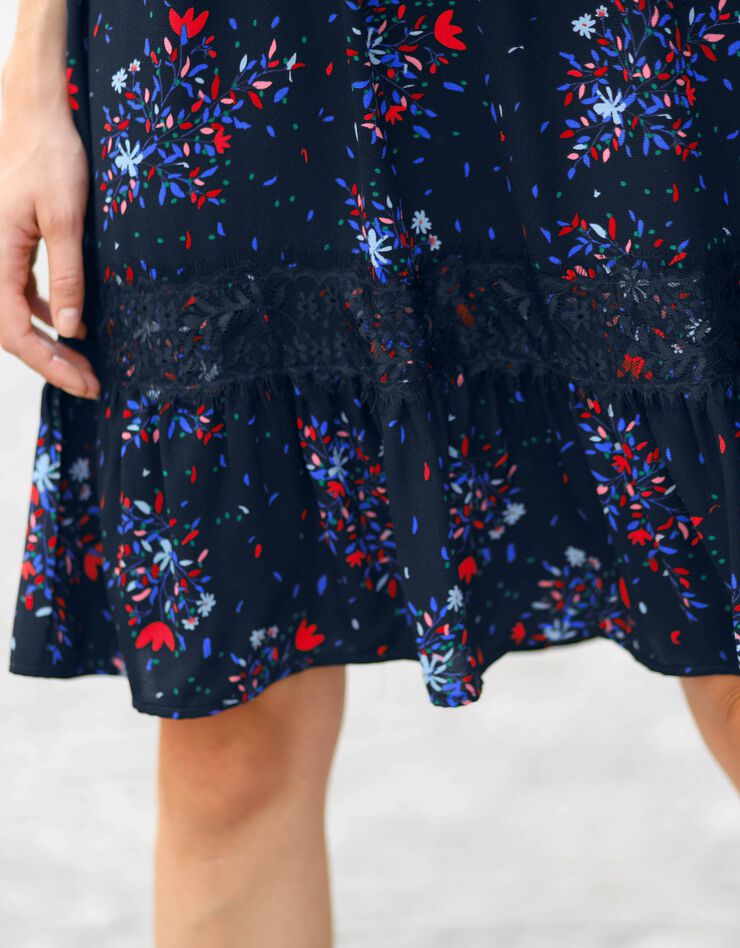 Robe dos lacé imprimée (indigo / rouge)