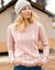 Pull col rond, maille torsadée (rose poudré)