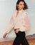 Blouse col montant, manches blousantes imprimées (beige / bordeaux)