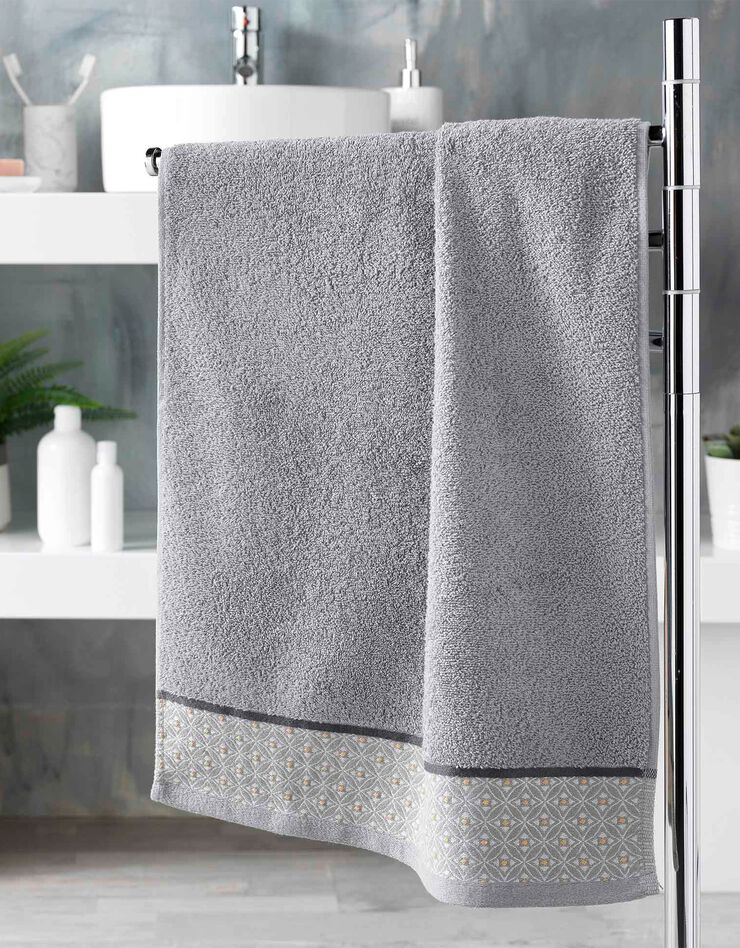 Éponge coton liteau imprimé mosaïque - 450g/m² (gris)