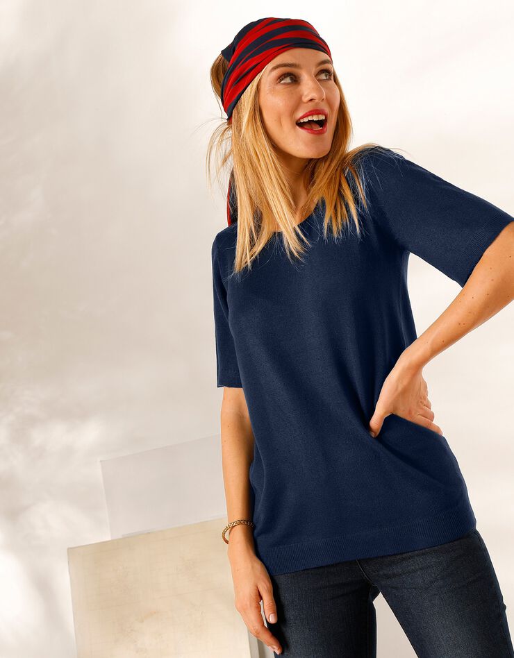 Pull uni manches courtes toucher cachemire (marine) Pull uni manches courtes toucher cachemire (marine)
