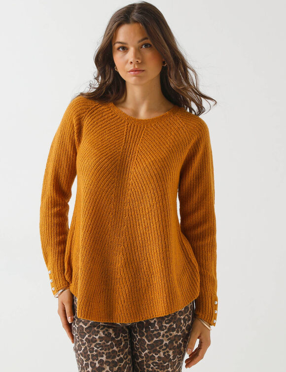 Pull évasé, maille anglaise toucher doux (curry)