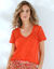 T-shirt col V avec macramé et jour échelle (orange)