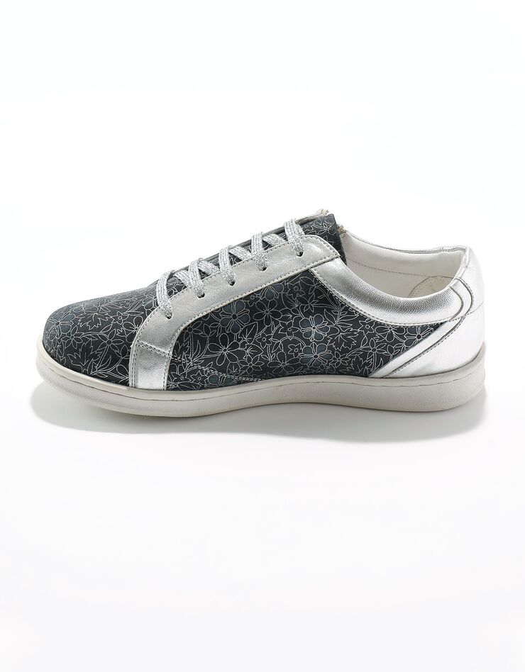 Baskets cuir zippées imprimé floral argenté (bleu / gris) Baskets cuir zippées imprimé floral argenté (bleu / gris)