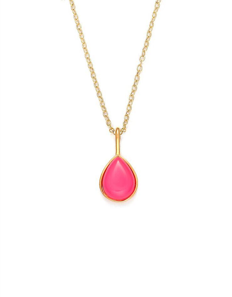 Collier pendentif Agate Fuchsia et chaîne dorée or fin (unique)