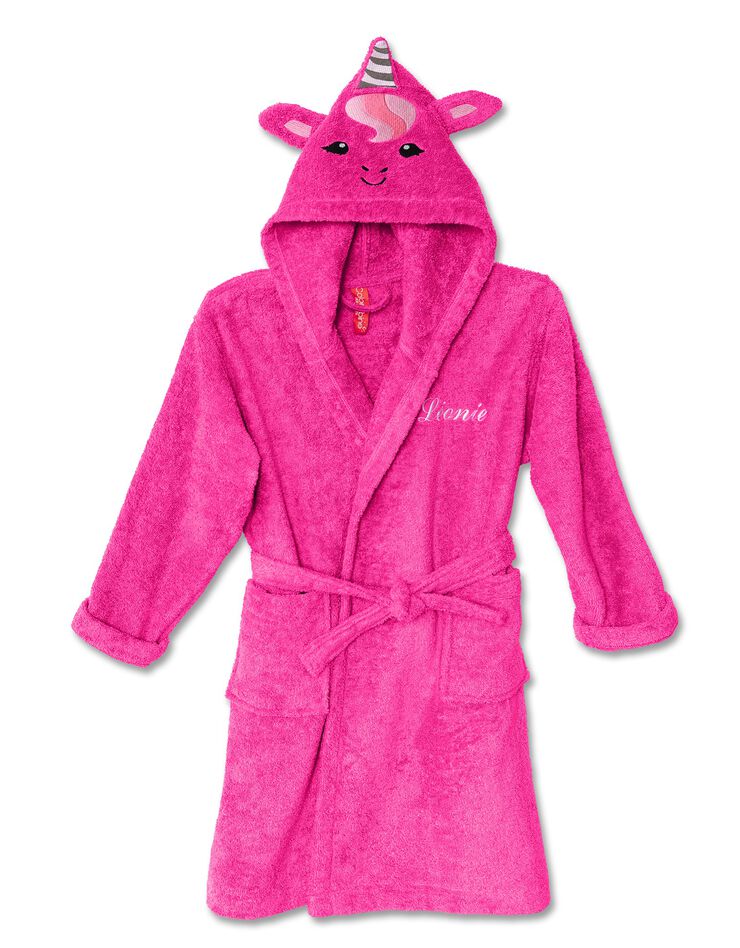 Peignoir de bain enfant personnalisable licorne à capuche (fuchsia)