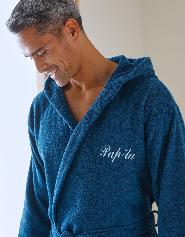 Peignoir mixte adulte col capuche éponge bouclette personnalisable (bleu paon) Peignoir mixte adulte col capuche éponge bouclette personnalisable (bleu paon)