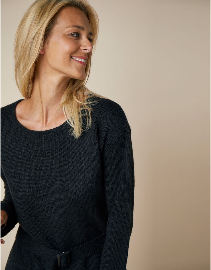 Pull tunique uni à ceinture amovible - toucher mohair (noir) Pull tunique uni à ceinture amovible - toucher mohair (noir)