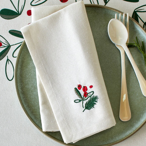 Serviette de table en coton brodé - lot de 3  (naturel)